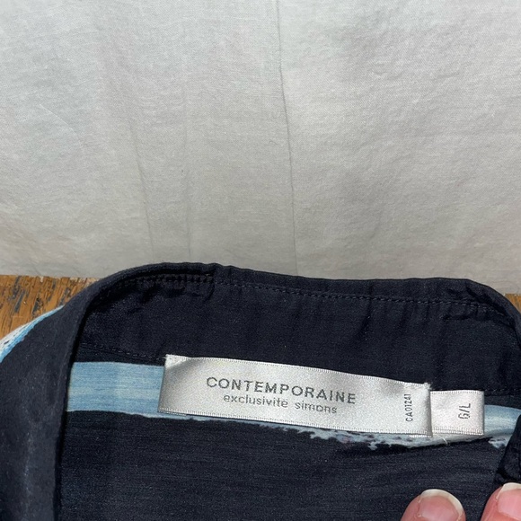 CONTEMPORAINE by Simons Navy Striped Shirt – Organic Cotton & Silk – Size L - Picture 2 of 8